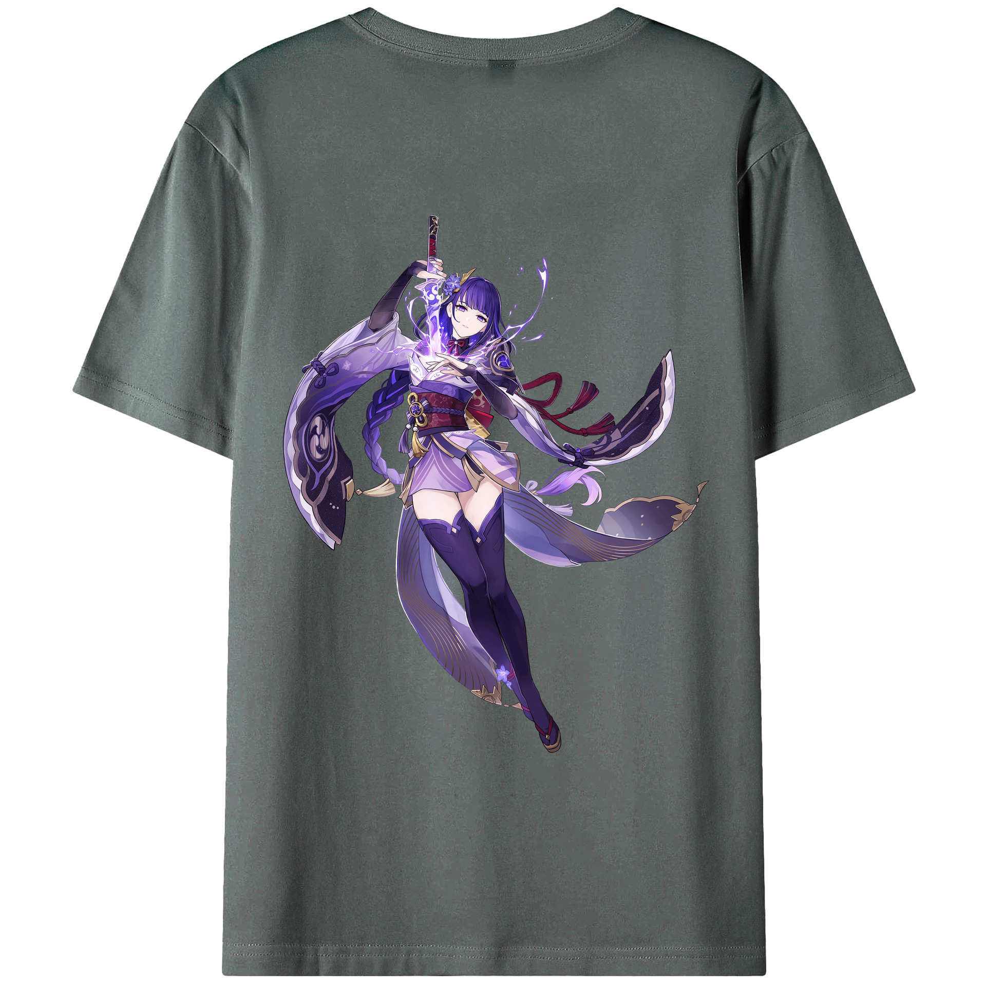 げんし神 雷電将軍 らいでんしょうぐん genshin Raiden Shogun 綿100％ メンズ半袖Tシャツ（バックプリント） 通気性